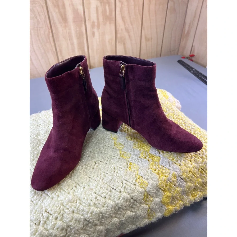 BOHO‎ Ralph Lauren Burgundy Suede Block Heel Ankle Boots Women's Size 7B Wynne